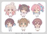  +_+ 3: 6+girls :d ;3 ahoge black_hair blue_hair blunt_bangs brown_eyes chibi clenched_hands colored_inner_hair commentary_request dress fang hair_between_eyes hair_intakes hair_ornament hairclip hozuki_kaede hozuki_momiji long_hair looking_at_viewer low_twintails multicolored_hair multiple_girls murosaki_miyo official_alternate_costume official_art oka_asahi one_eye_closed onii-chan_wa_oshimai! open_mouth orange_hair own_hands_clasped own_hands_together oyama_mahiro oyama_mihari pink_hair purple_hair shinoda_mame short_hair short_sleeves shorts siblings side_ponytail simple_background sisters smile twintails two-tone_hair two_side_up very_long_hair white_background white_dress white_shorts 