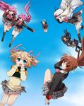  bad_id bad_pixiv_id book bow cape falling futaki_kanata hat kamikita_komari kurugaya_yuiko little_busters! multiple_girls natsume_rin nishizono_mio noumi_kudryavka pink_bow saigusa_haruka school_uniform suzuka_(rekkyo) thighhighs 