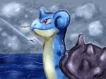  britishstarr cloud flying lapras nintendo pok&#233;mon pok&eacute;mon rain raining red_eyes sea shell storm swiming video_games water 