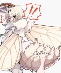  ! !! 1girl ^^^ abdomen_tail antennae arthropod_girl black_bow black_eyes blush bow compound_eyes covered_mouth hair_bow highres insect_wings kaiko-chan_(planhaplalan) medium_bangs monster_girl moth_antennae moth_girl moth_wings neck_fur original plan_(planhaplalan) shirt short_hair simple_background speech_bubble spoken_exclamation_mark surprised white_background white_shirt wings 