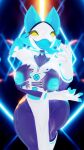  3d_(artwork) 4k 9:16 abstract_background absurd_res anthro arm_under_breasts big_breasts biped blender_(artwork) blender_cycles blue_body blue_fur blue_nipples bottomwear breasts cable_tail clothed clothing deltarune digital_media_(artwork) domestic_cat exposed_breasts felid feline felis female fever-dreamer fur gloves glowing handwear hi_res high_collar holding_breast inverted_nipples jacket loincloth looking_at_viewer machine mammal nipples no_pupils one_eye_closed open_mouth robot skirt smile smiling_at_viewer solo tail tasque_(cryptiacurves) tasque_manager thick_thighs tongue tongue_out topwear torn_clothing torn_topwear undertale undertale_(series) 
