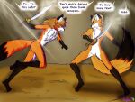 2024 absurd_res anthro archive_tales auroran_bickering canid canine canis colored duel duo farfener featureless_crotch fight fox fur hi_res male mammal melee_weapon nude_anthro nude_male offscreen_character orange_body orange_fur shiyan sword textless the-farfener the_auroran_archives the_farfener theauroranarchive tuft weapon weapon_links