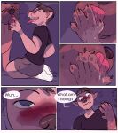  blush blush_lines bodily_fluids canid canine canis comic dialogue domestic_dog duo feral hi_res human licking male male/male mammal mid_transformation saliva species_transformation speech_bubble tongue transformation zoba_(artist) 