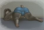  absurd_res anthro boxer_briefs bulge butt clothing digital_media_(artwork) fur gmad grey_body grey_fur hi_res lagomorph leporid long_ears looking_back male mammal open_mouth pawpads pink_pawpads presenting presenting_hindquarters rabbit solo spread_legs spreading underwear 