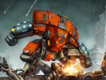  absurdres battle clenched_hand engineer24 explosion highres mecha no_humans outdoors rain robot science_fiction titanfall titanfall_(series) 