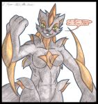  2021 anthro autumn_williams black_border blush border breasts clothed clothing colored_pencil cougar_leon female humanoid hyena ivanks mammal markings nude simple_background solo tail text traditional_media_(artwork) were werehyena white_background 