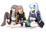  4girls barefoot breasts brown_hair facial_mark g11_(girls&#039;_frontline) girls&#039;_frontline hair_ornament hand_on_another&#039;s_face hk416_(girls&#039;_frontline) large_breasts leaning_on_person lying missileer multiple_girls on_back scar scar_on_face sitting sleeping thighhighs ump45_(girls&#039;_frontline) ump9_(girls&#039;_frontline) 