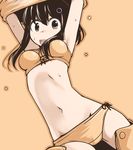  bikini black_hair brown_eyes character_request copyright_request long_hair navel nns_(sobchan) orange_background orange_bikini solo swimsuit undressing 