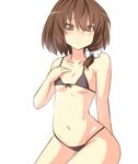  bikini blush brown_eyes brown_hair hair_ribbon micro_bikini navel ribbon short_hair solo swimsuit tori_(minamopa) touhou usami_renko 