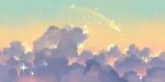  above_clouds cloud cloud_focus gradient_sky green_sky jauni_(tofublock) nature no_humans orange_sky original outdoors pastel_colors purple_clouds scenery shooting_star sky sky_focus sparkle sunset yellow_sky 