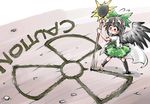  absurdres bow brown_hair flying_sweatdrops hair_bow highres long_hair mahoujin_guruguru parody radiation_symbol red_eyes reiuji_utsuho shinapuu solo touhou wings 