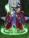 absurd_res big_breasts blizzard_entertainment bodily_fluids breasts claws dracthyr dragon european_mythology female female/female genitals ginnythequeen glowing glowing_eyes healer healing hi_res horn huge_filesize magic magic_user mythological_creature mythological_scalie mythology nipples nude pussy scales scalie smile solo warcraft waterfall western_dragon