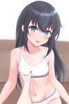  1girl ame-san annotated asashio_(kancolle) black_hair blue_eyes blush bra breasts grabbing grabbing_another&#039;s_breast highres kantai_collection long_hair looking_at_another looking_at_viewer meme open_mouth out_of_frame panties pov_cheek_grabbing_(meme) small_breasts underwear white_bra white_panties 