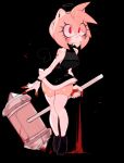  amy_rose black_background blood bodily_fluids clothing eulipotyphlan female frown hammer hedgehog hi_res holding_object holding_weapon legwear looking_at_viewer mammal sega simple_background solo sonic_the_hedgehog_(series) thigh_highs tools usa37107692 weapon 