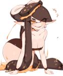  breasts callie_(splatoon) cephalopod cleavage clothed clothing female hi_res humanoid humanoid_pointy_ears inkling kneeling marine mollusk nintendo not_furry open_mouth open_smile pseudo_hair pupils sharp_teeth simple_background sketch smile solo splatoon teeth tentacle_hair tentacles unusual_pupils usa37107692 white_background 