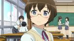  2boys 3girls animated animated_gif brown_hair classroom glasses grey_eyes lowres multiple_boys multiple_girls ore_no_imouto_ga_konna_ni_kawaii_wake_ga_nai school_uniform short_hair tamura_manami 