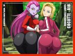  alien alien_humanoid android_18 big_breasts black_bodysuit black_clothing black_skinsuit bodysuit bottomwear breast_squish breasts camel_toe clothing cocotte dragon_ball dragon_ball_z duo ear_piercing eyelashes female gloves green_eyes hair hand_holding handwear human humanoid humanoid_pointy_ears long_hair looking_at_viewer looking_back looking_back_at_viewer mammal open_mouth open_smile piercing pink_bottomwear pink_clothing pink_topwear pink_tracksuit purple_body purple_hair purple_skin rear_view red_bodysuit red_clothing red_skinsuit sano_br skinsuit smile squish tan_body tan_skin text thick_thighs tight_clothing topwear tracksuit white_clothing white_gloves white_handwear wide_hips 