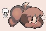  2021 animal_crossing anthro ass_up big_butt bottomwear brown_body brown_hair butt canid canine canis ciavs clothing digby_(animal_crossing) digital_drawing_(artwork) digital_media_(artwork) domestic_dog duo hair hi_res human male mammal nintendo open_mouth raised_tail shih_tzu shorts signature standing tail thick_thighs toy_dog 
