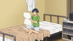  1boy animated animated_gif bed blue_hair hug kousaka_kyousuke lowres ore_no_imouto_ga_konna_ni_kawaii_wake_ga_nai pillow 