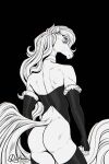  anthro butt choker clothing equid equine gloves hair handwear hi_res horse horse_tail jewelry latex latex_clothing latex_gloves latex_handwear latex_legwear legwear line_art long_hair long_tail looking_at_viewer male mammal necklace pinup pose road~abelgeym solo tail waist 