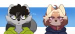  anthro canid canine canis domestic_dog duo emi_05 hi_res looking_at_viewer male mammal mehtrashycoon procyonid raccoon shiba_inu smug_face spitz 