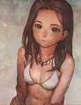  1girl bra brown_eyes brown_hair expressionless forehead highres jewelry looking_at_viewer looking_up murata_renji necklace off_shoulder skindentation solo swimsuit underwear 