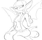  anthro black_and_white breath clothing female gargoyle hair hair_covering_nipples hat headgear headwear ivy_(deadlock) long_hair monochrome nude panting simple_background solo suspenders tail unknown_artist white_background wings 