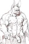  anthro balls bat belt biceps big_penis clothed clothing erection fur half-dressed male mammal muscles nude pants pecs penis pose presenting sheath sketch solo thewielder topless uncut vein 