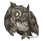2012 ambiguous_gender avian bird brown_body brown_feathers ezylryb feathers feet feral guardians_of_ga&#039;hoole ignigeno male_(lore) one_eye_closed owl screech_owl simple_background solo talons toes true_owl whiskered_screech_owl white_background yellow_eyes