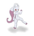  3_fingers 3_toes anthro digitigrade female flat_chested floating head_tail legendary_pok&#233;mon looking_at_viewer mega_evolution mega_mewtwo_y mewtwo nintendo nipples nude pink_skin plain_background pok&#233;mon pok&eacute;mon pussy red_eyes shadow sketch solo video_games waving white_background white_skin zekromlover 