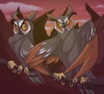 ambiguous_gender avian bird brown_body brown_feathers cousins_(lore) duo eared_owl feathers feet feral guardians_of_ga&#039;hoole ignigeno jatt_(gogh) jutt_(gogh) long-eared_owl male_(lore) owl talons toes true_owl yellow_eyes