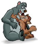  baloo bear canine coyote cuddling duo hug male mammal overweight unknown_artist 