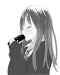  closed_eyes eating food greyscale idolmaster idolmaster_cinderella_girls makizushi monochrome poin sexually_suggestive shibuya_rin solo sushi 