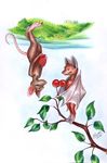  bat cherry cute grass kekpafrany mammal mouse nude outside pencil raspberry rodent traditional_media tree upside_down 