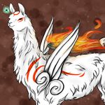  highres issun llama no_humans ookami_(game) pomo_(vaniarossato) reflector_(ookami) shield tattoo 