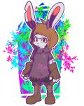  2018 :&lt; abstract_background actionbastardvirginblstr alpha_channel anthro armor boots breastplate brown_hair buckteeth clothed clothing female fingerless_gloves footwear fur gloves grey_fur hair lagomorph leaves looking_at_viewer mammal pants rabbit red_eyes shirt solo teeth 
