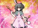  animal_ears bunny_ears bunny_tail capelet carrot dowsing_rod dress fal_(falketto) fusion grey_hair inaba_tewi jewelry mouse_tail nazrin necklace red_eyes short_sleeves smile solo tail touhou 