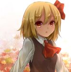  blonde_hair blush hair_ribbon open_mouth puracotte red_eyes ribbon rumia short_hair solo touhou 