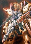  beam_rifle energy_gun freedom_gundam glowing glowing_eyes green_eyes gun gundam gundam_seed highres homare_(fool's_art) mecha no_humans projected_inset shield strike_gundam weapon wings 