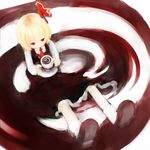  blonde_hair cup from_above highres red_eyes rumia sakana_(packetsjp) short_hair sitting solo spiral touhou 