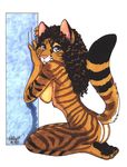  absurd_res butt feline female hair hi_res mammal plain_background solo terrie_smith tiger 