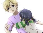  1girl blonde_hair blue_eyes blue_hair brother_and_sister clannad hug rito453 short_hair siblings sunohara_mei sunohara_youhei twintails 