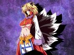  animal_ears blonde_hair breasts brown_eyes cat_ears chen covered_nipples earrings fal_(falketto) fox_tail fusion jewelry large_breasts multiple_tails short_hair sleeves_past_wrists smile solo tail touhou yakumo_ran 