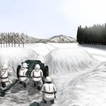  ammo_box anti-tank_gun binoculars cannon helmet highres landscape military military_uniform multiple_boys onparenon original snow soldier stahlhelm uniform weapon winter winter_clothes winter_uniform world_war_ii 