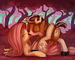  antlers balls blush brown_fur cervine cutie_mark deer docwario duo equine erection eyes_closed female feral fluttershy_(mlp) friendship_is_magic fur hair hooves horn horse interspecies kissing legs_up lying male mammal my_little_pony nude on_back pegasus penetration penis pink_hair pony sex signature straight wings 