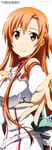  absurdres artist_request asuna_(sao) braid highres long_hair long_image orange_eyes orange_hair smile solo stick_poster sword sword_art_online tall_image weapon 