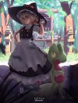  1girl black_dress black_hat blonde_hair creatures_(company) dress game_freak gen_3_pokemon hat highres kirisame_marisa nintendo pokeball pokemon touhou treecko yellow_eyes yorshcp 