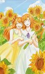  bad_id bad_twitter_id closed_eyes dress flower hair_ribbon happy hezeo_(suz888) long_hair mother_and_daughter multiple_girls neon_genesis_evangelion open_mouth orange_hair ribbon smile souryuu_asuka_langley souryuu_kyouko_zeppelin sunflower white_dress yellow_dress 