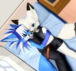  2013 anthro bed bedroom blue_eyes blue_fur canine clothing cute fennec fox fur invalid_color jamesfoxbr lying male open_mouth paint pillow smile 
