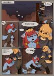 anthro blood bodily_fluids canid canine canis chinese_text clothed clothing comic domestic_dog eyewear floppy_ears goggles group gun gunshot_wound him_army kick male mammal ranged_weapon scar speech_bubble text topless translation_request trio weapon